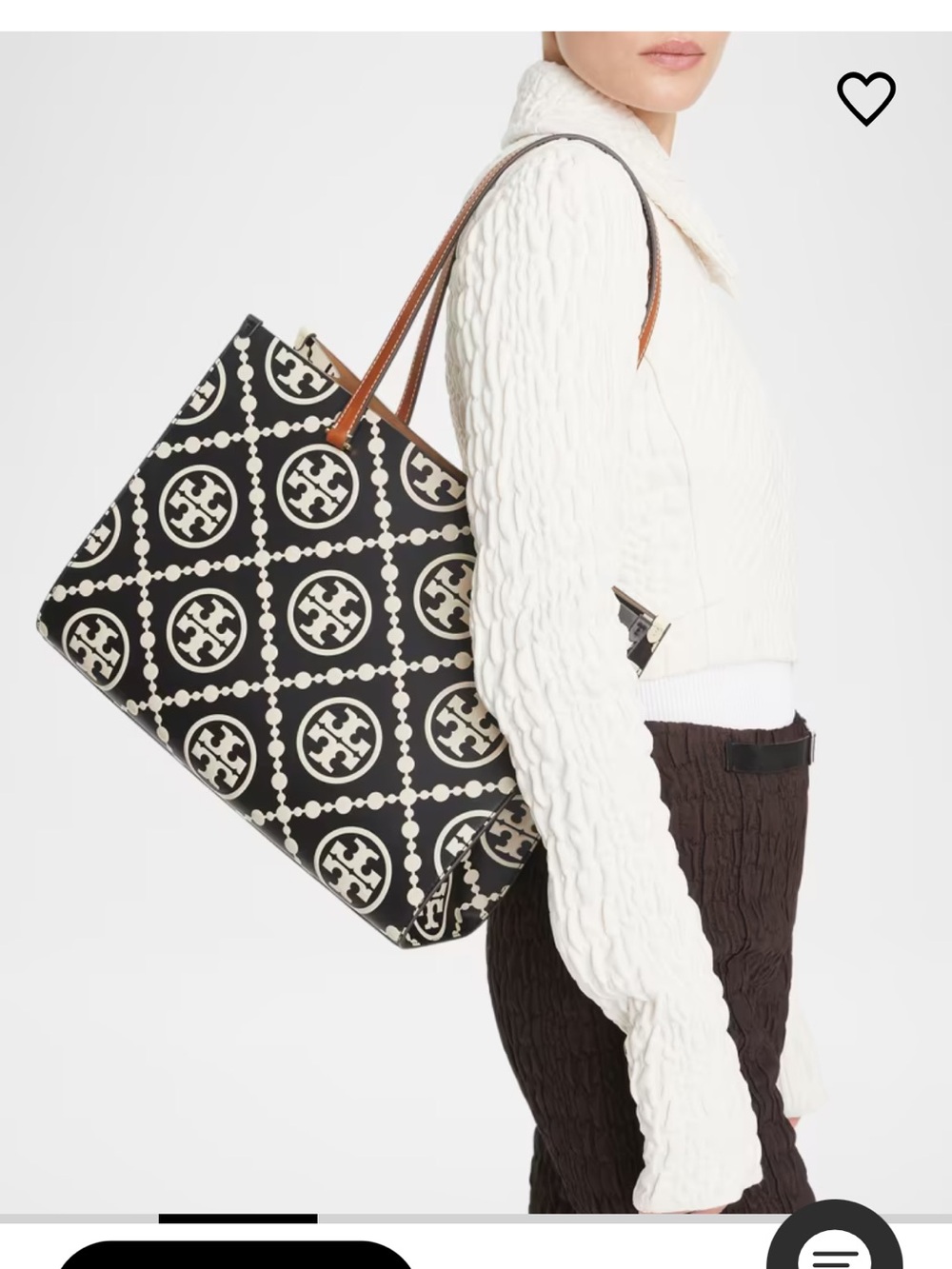 New! Tory Burch T Monogram Embossed Contrast Cream & Black Logo Leather Tote Bag - Picture 11 of 12